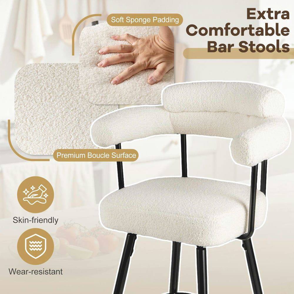 Soft Sponge Padding  
Extra Comfortable Bar Stools  
Premium Boucle Surface  
Skin-friendly  
Wear-resistant