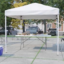 Emma + Oliver - Outdoor Event/Tailgate Tent Set with Pop Up Event Canopy and Wheeled Case and Bi-Fold Table with Carrying Handle - White