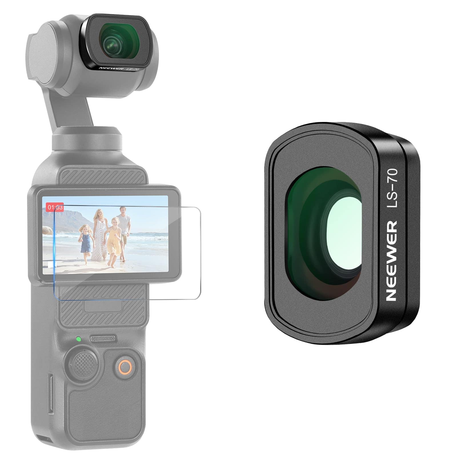 Neewer - 0.72X Wide Angle Lens for DJI Osmo Pocket 3 - 112° FOV Magnetic Accessory with Screen Protector