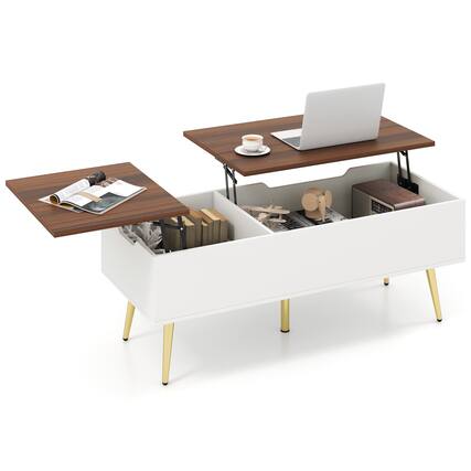 Front. Costway - Costway Lift Top Coffee Table w/ Storage Multi-Functional Home Center Accent Table for Living Room - Walnut,White,Gold.