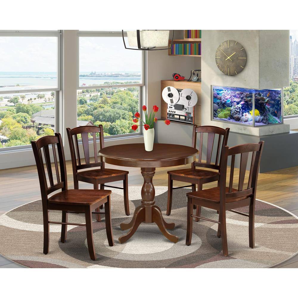 Alt View 2. East West Furniture - AMDL5-MAH-W - 5-Piece Modern Dining Set- 4 Dining Chair and Wood Dining Table - Wooden Seat and Slatted Chair Back - - Mahogany.