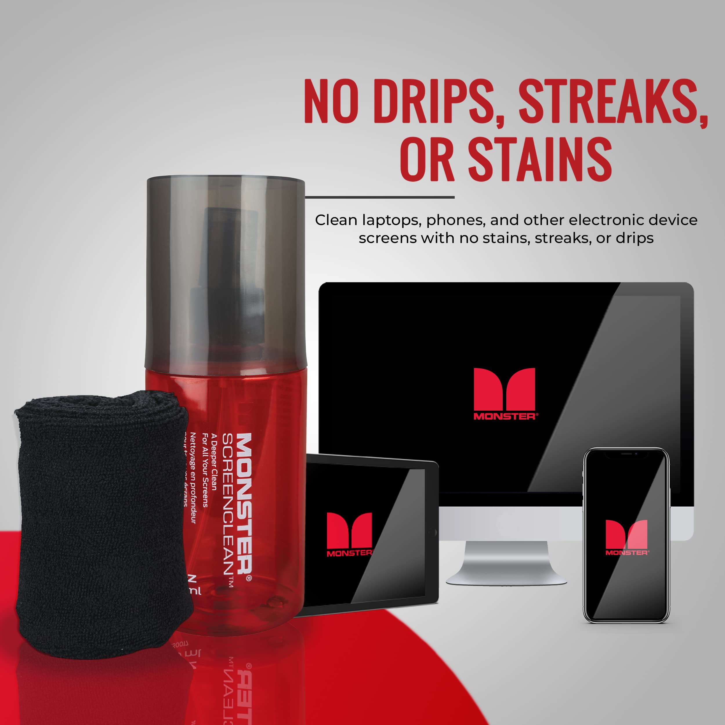 NO DRIPS, STREAKS, OR STAINS

Clean laptops, phones, and other electronic device screens with no stains, streaks, or drips

SCREENCLEAN MONSTER™