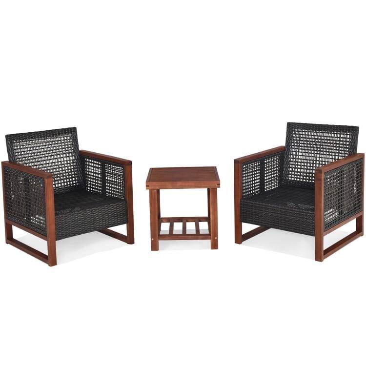 Alt View 1. Pefilos - Patio Furniture 3 Pieces Conversation Sets Outdoor Wicker Rattan Chairs Garden Backyard Balcony Porch Poolside loveseat - Blue.
