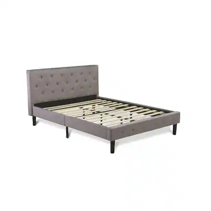 Front. East West Furniture - NL14Q-1GO11 2 Piece Bed Set - 1 Queen Bed Brown Taupe Velvet Fabric Headboard and 1 Night Stand - Black Finish - Taupe Brown.