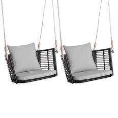 Front. Costway - Costway 2 PCS Patio Hanging Rattan Basket Chair Swing Hammock Chair with Seat Cushion - Mix Brown,Grey.