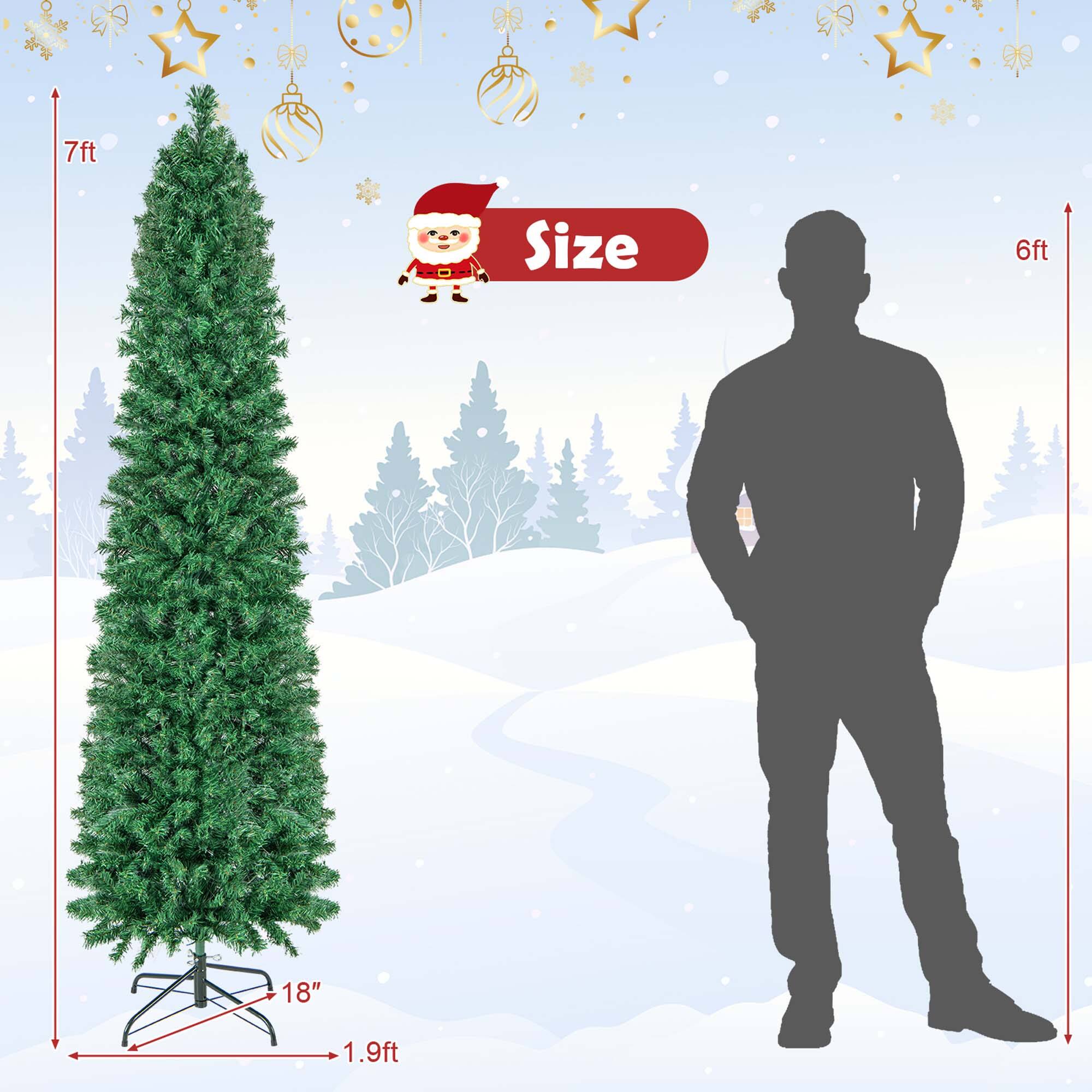 The text on the image reads "7ft Size 6ft 18" 1.9ft". This text is grouped as follows:

1. "7ft Size" - This is a description of the size of the Christmas tree.
2. "6ft 18" - This is a measurement of the tree's height, with "6ft" representing 6 feet and "18" representing 18 inches.
3. "1.9ft" - This is another measurement of the tree's height, with "1.9ft" representing 1.9 feet.

The text is correct, and the measurements are consistent with the image's content.