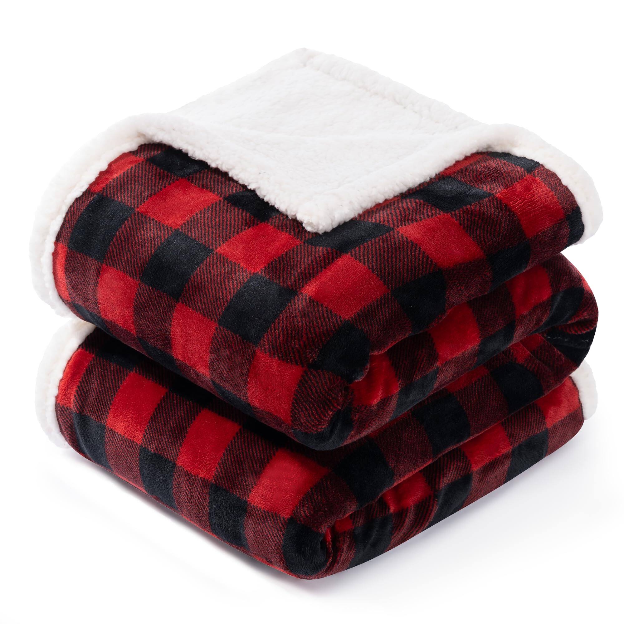 Alt View 1. NICHOLAS KLEIN - Christmas Sherpa Fleece Throw Blanket Super Soft Warm Plaid Plush Blankets And Throws Winter Cozy Fuzzy For... - Black Twin-60"x80".