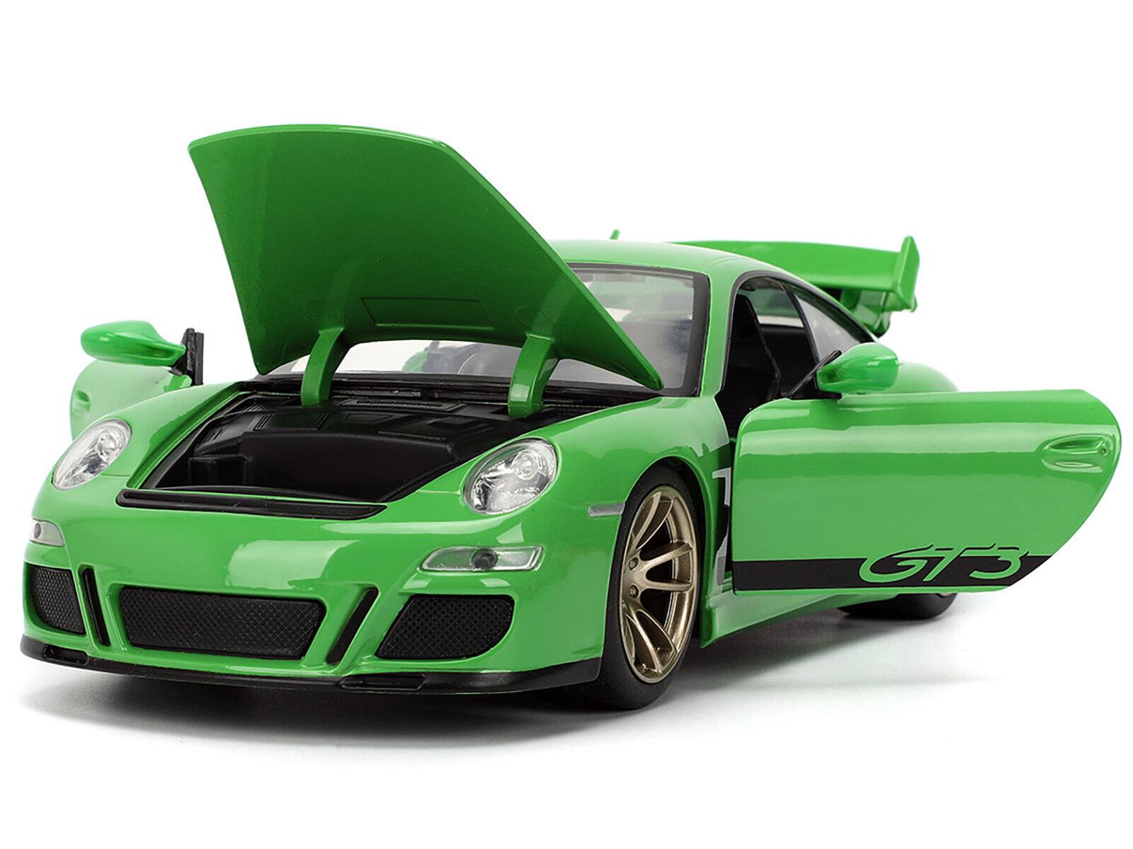Angle. Jada - Porsche 911 GT3 (997) Green with Black Accents "Fast X" (2023) Movie "Fast & Furious" Series 1/24 - Green with Black.