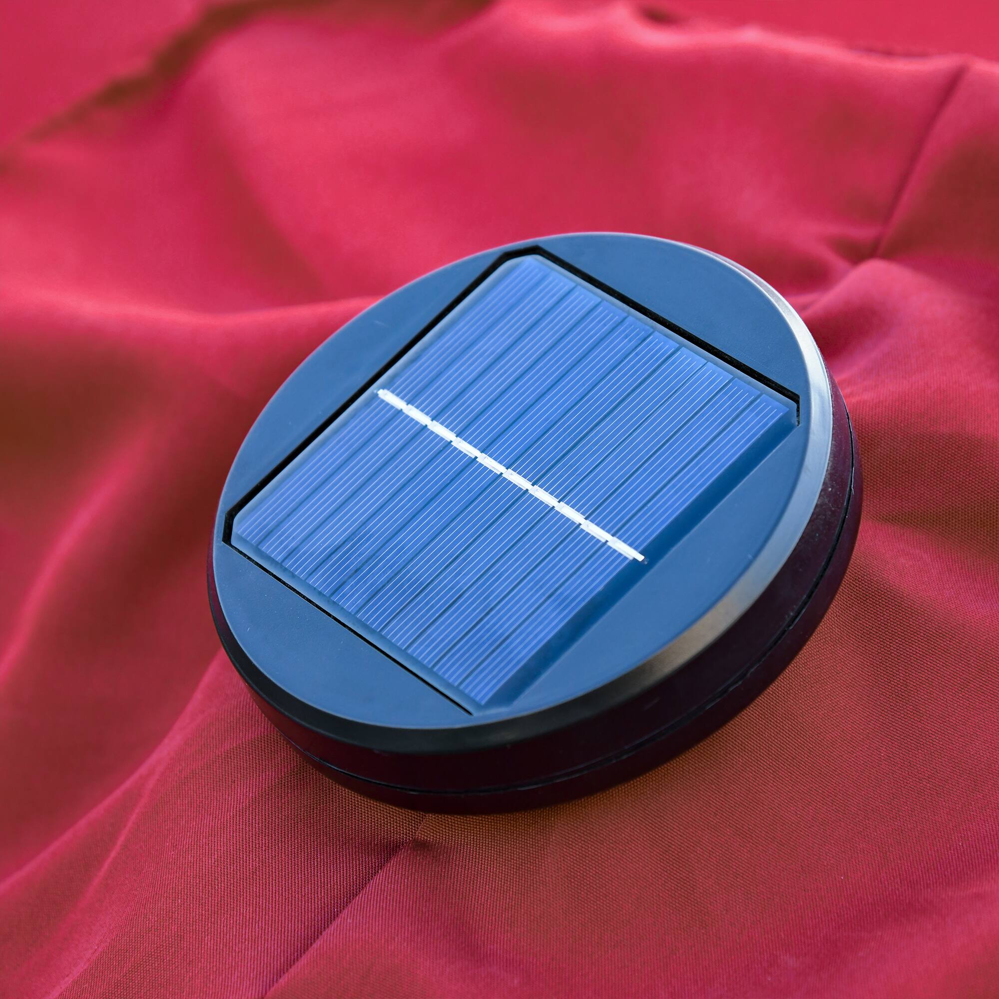 Alt View 4. Outsunny - 9' x 7' Solar Umbrella, LED Lighted Patio Umbrella for Table or Base with Tilt & Crank, Outdoor Umbrella for Garden - Wine Red.