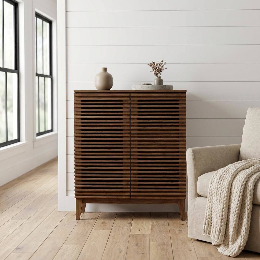 Angle. FurniFact - Modern Black Bar Cabinet With Storage Shelf And Durable Finish - Brown.