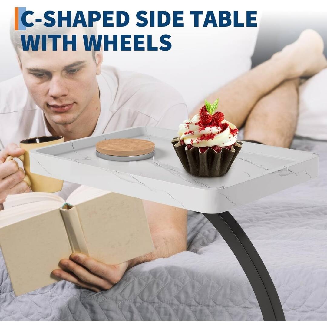 C-Shaped Side Table with Wheels