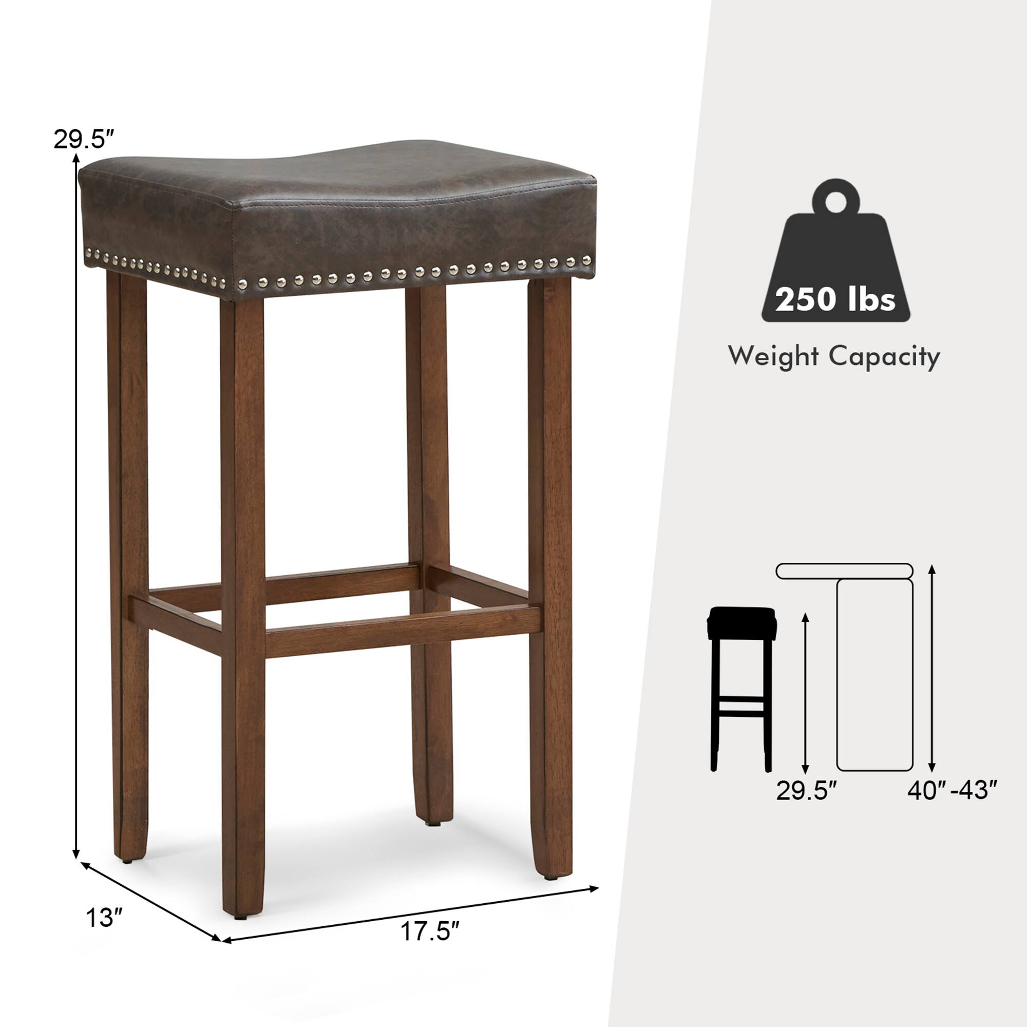 29.5", 250 lbs Weight Capacity, 29.5", 40"-43", 13", 17.5"