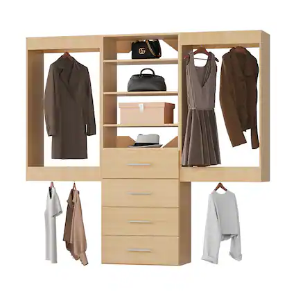 Front. Roomtec - Roomtec 78 in Wood Modular Closet System Unit-Customizable Wall Mounted Walk-In Closets for Bedroom or Walk-in Closet - Wood.