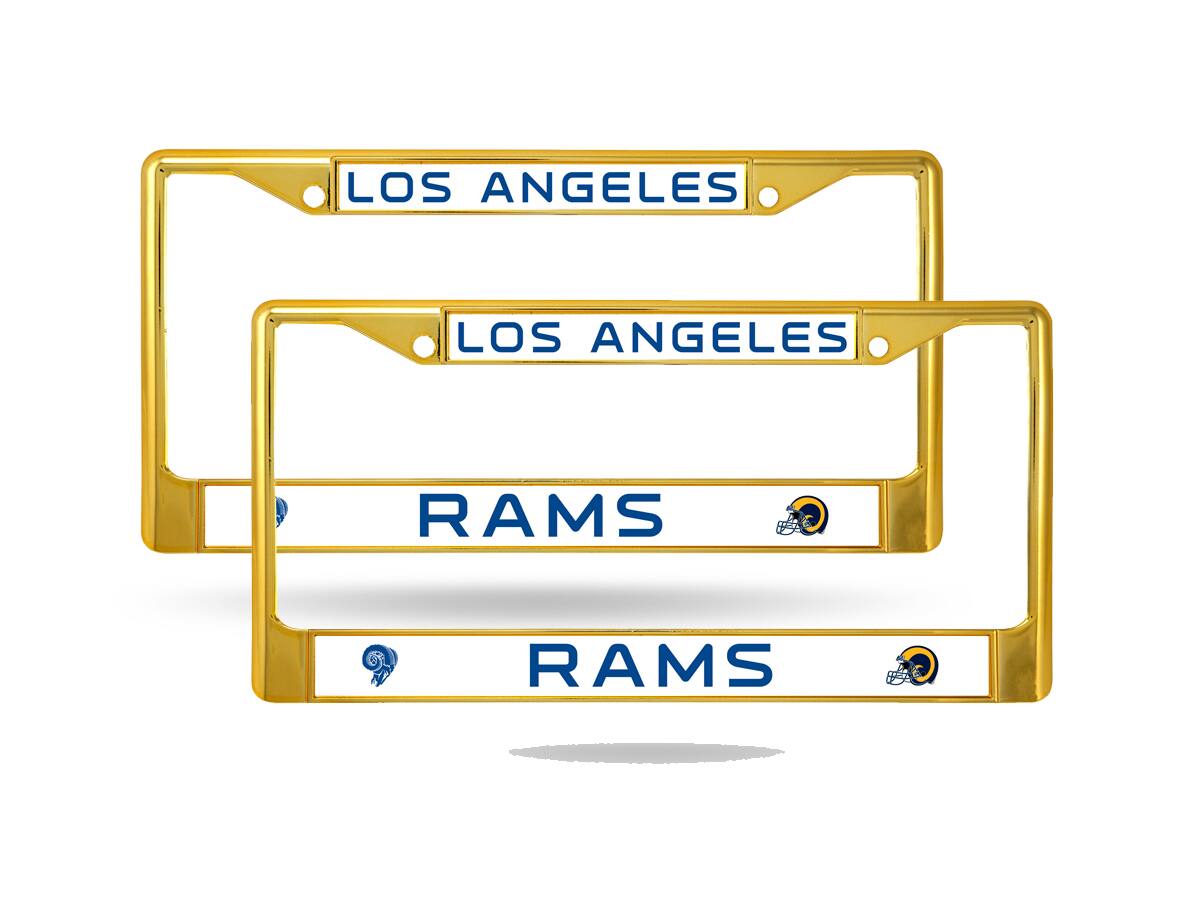 Rico Industries - Los Angeles Football Rams Gold Color Chrome Metal License Plate Frame - Set of 2 Frames - Multi
