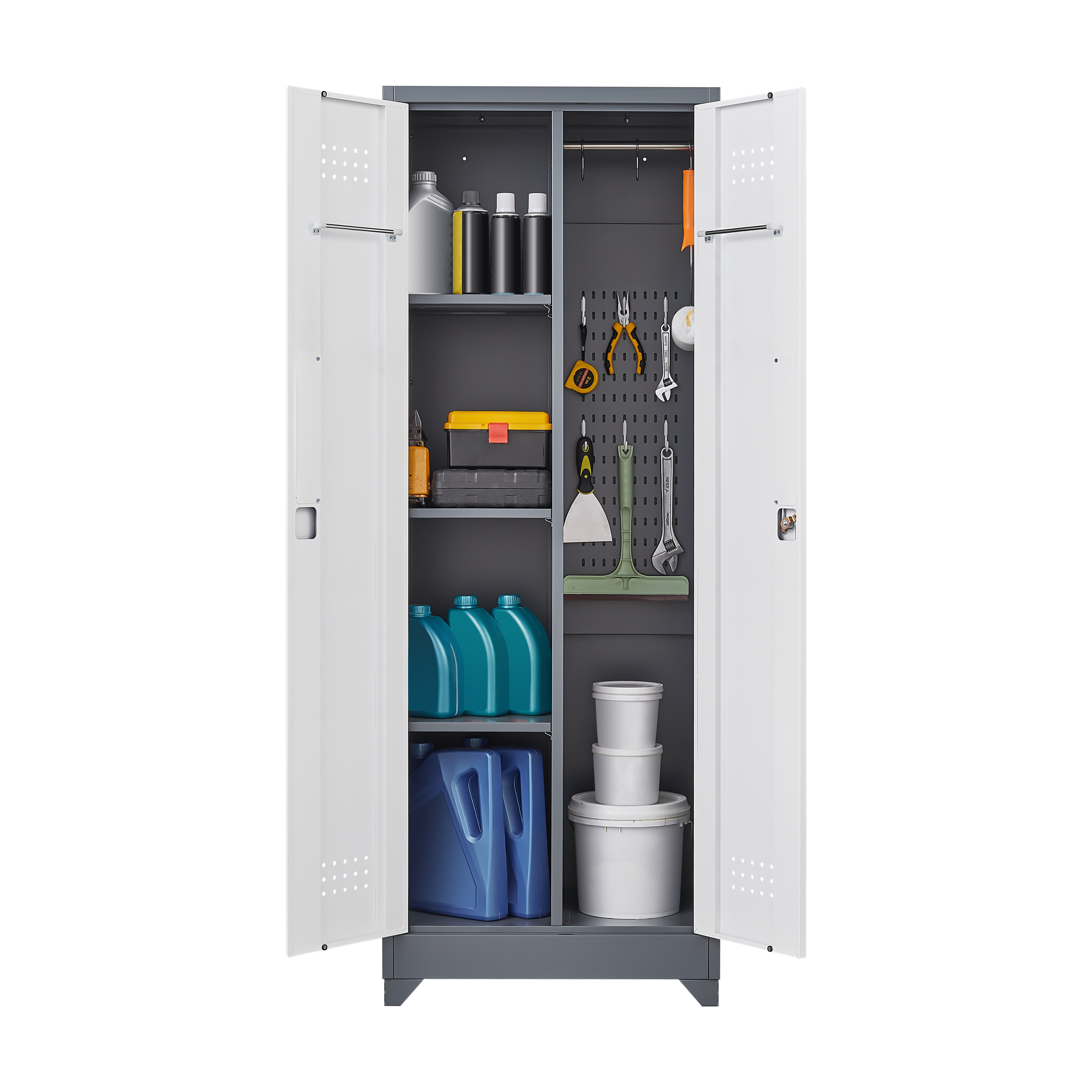 Alt View 9. GOODSILO - Heavy-Duty Steel Storage Cabinet with Locking Doors, Shelves, and Hanging Rod for Garage and Utility Organization - Grey+White.