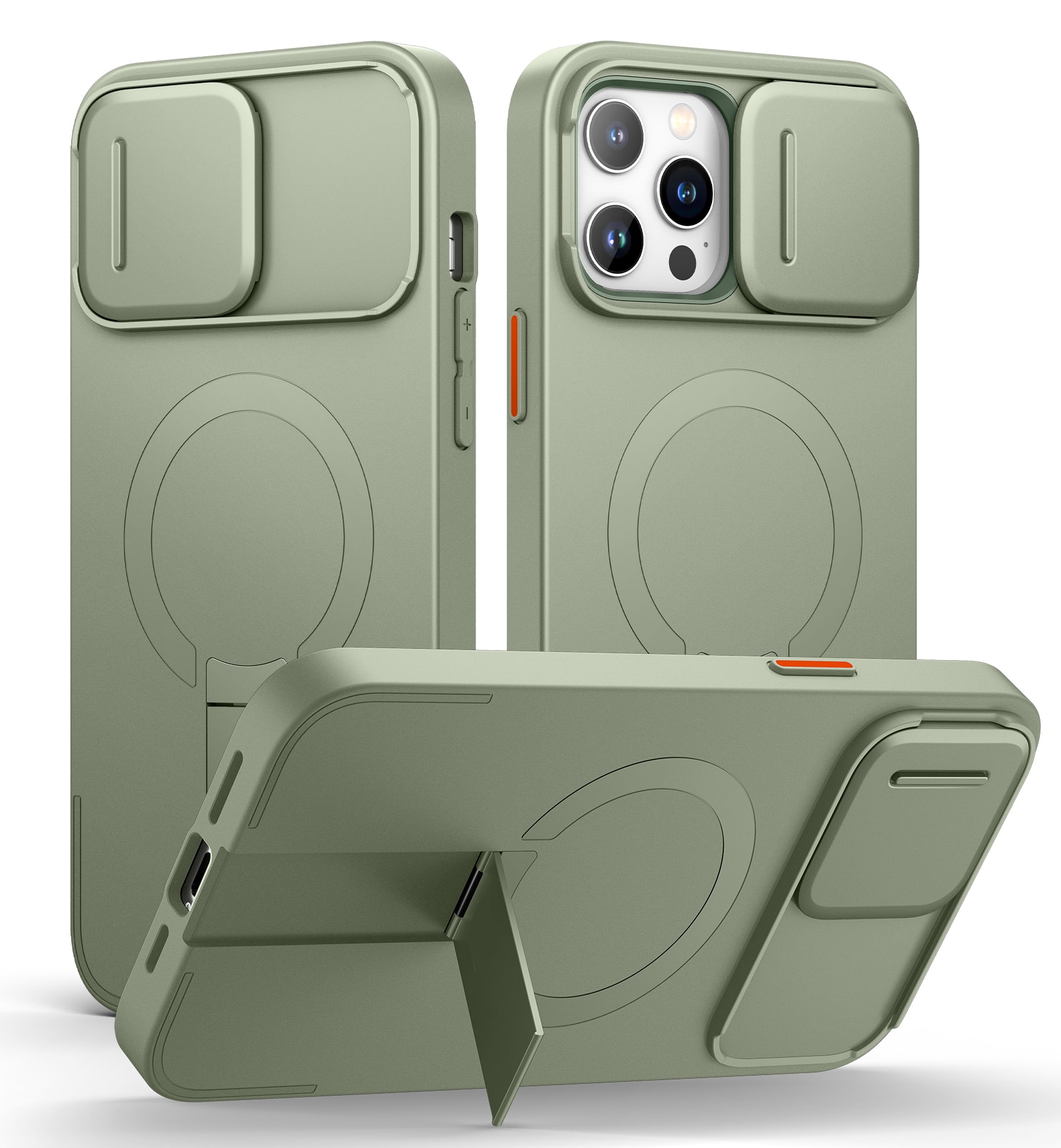 SURITCH - Case for iPhone 13 Pro Max/12 Pro Max with Camera Cover, Compatible with MagSafe, Shockproof Bumper Slim Cover - Khaki Green