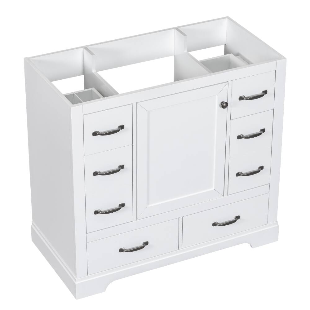 Alt View 6. Loheer - Loheer 36 inch bathroom vanity base only, White Freestanding Cabinet with 6 Drawers - White.