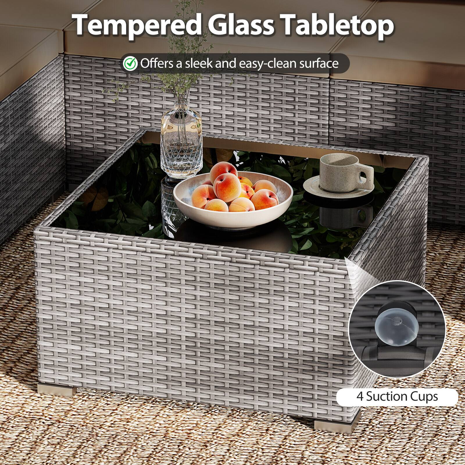 Tempered Glass Tabletop  
- Offers a sleek and easy-clean surface  
- 4 Suction Cups