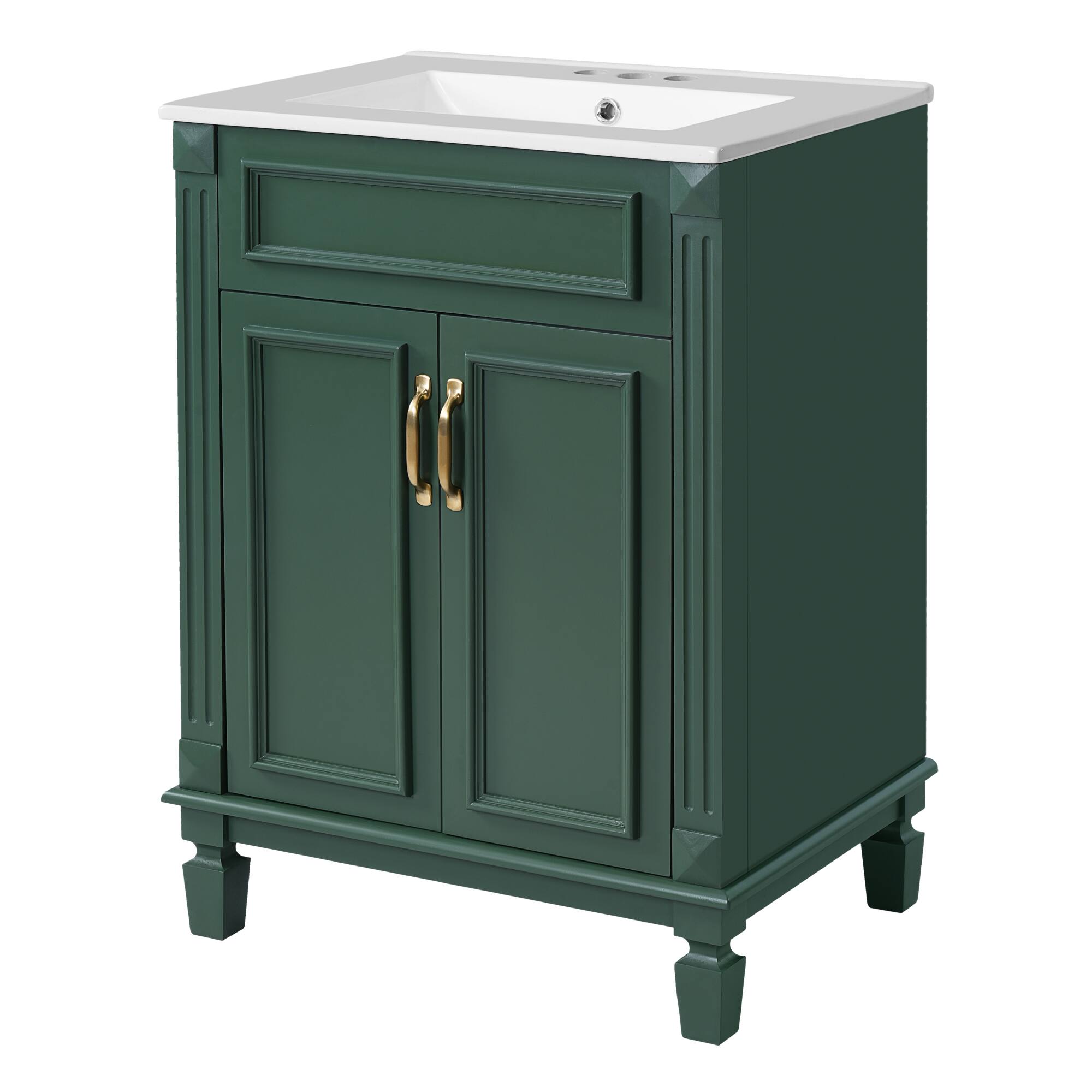 Alt View 7. ELEMENT ACE - Modern Bathroom Vanity with Ceramic Sink and Soft-Closing Doors, Solid Wood Frame Storage Cabinet - Green.