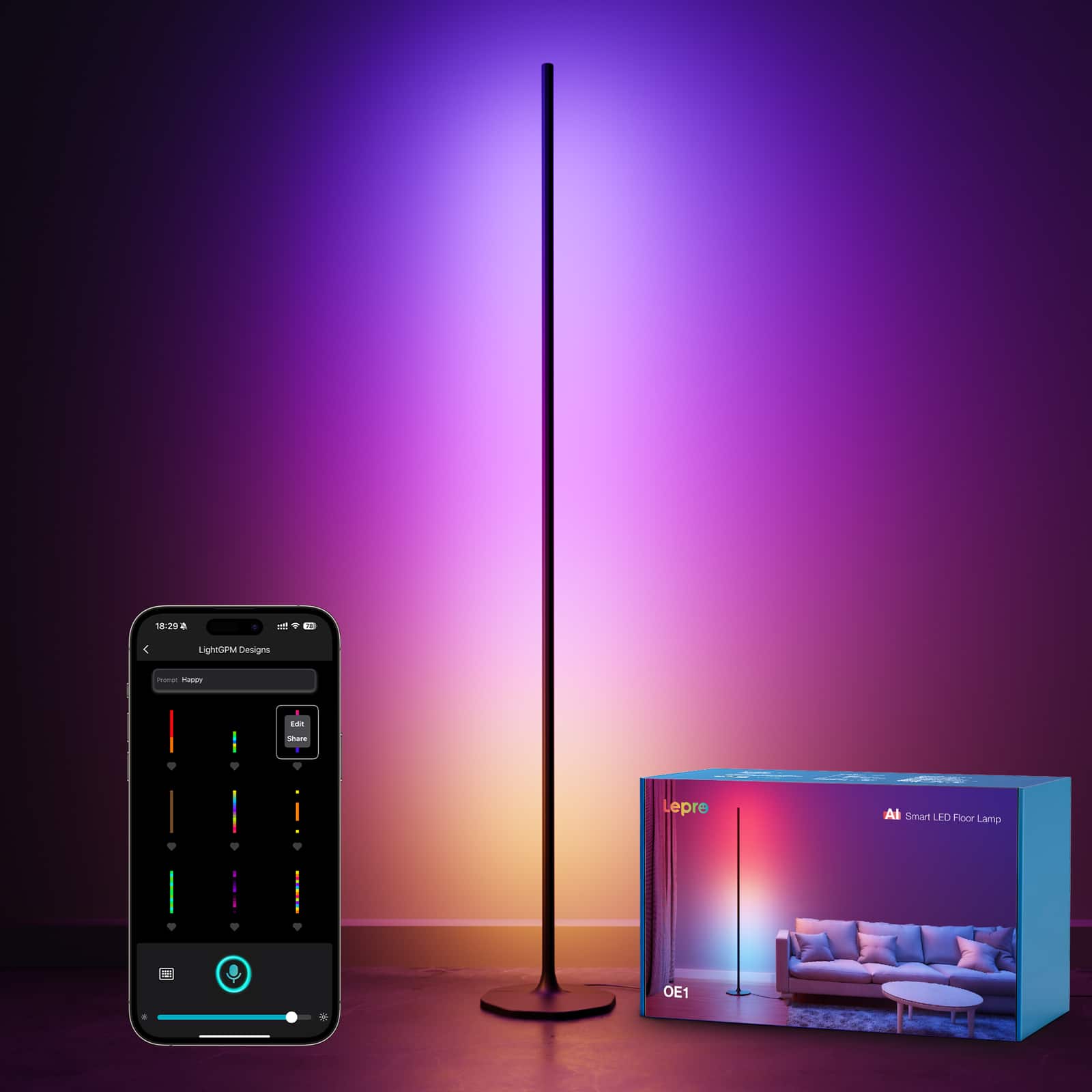 Lepro - OE1 55 in. Smart RGBWW Standard Floor Lamp, 1000 LM Dimmable Color Changing Accent Light for bedroom living room - Black price history on PriceWatchPro