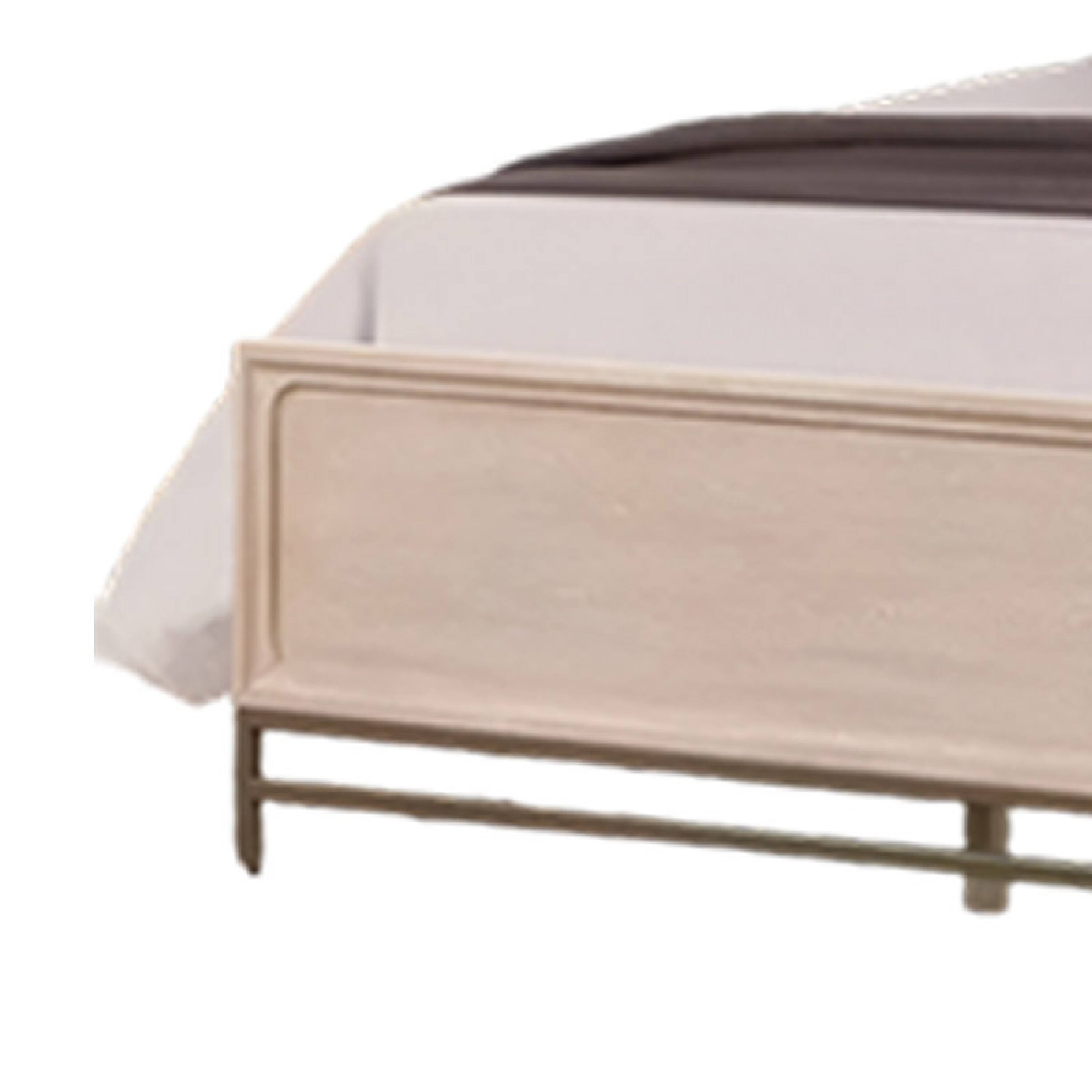 Alt View 3. Manhattan Lane - Rozie Queen Bed with Panel Style Headboard, Light Oak Brown Solid Wood - Light Oak Brown, Bronze.