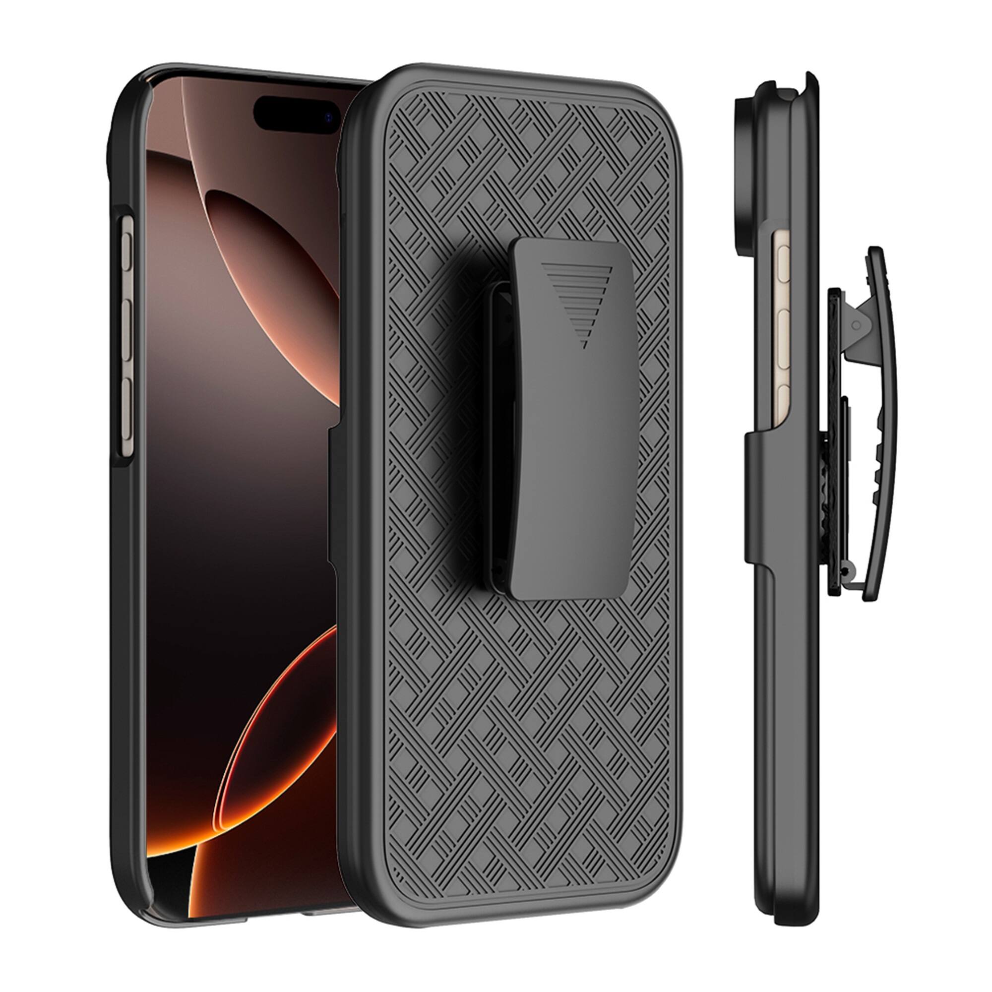 Left. Dteck - for Apple iPhone Air Rugged Case Shockproof Foldable Kickstand Full Protection Cover With Belt Clip Holster - Black.