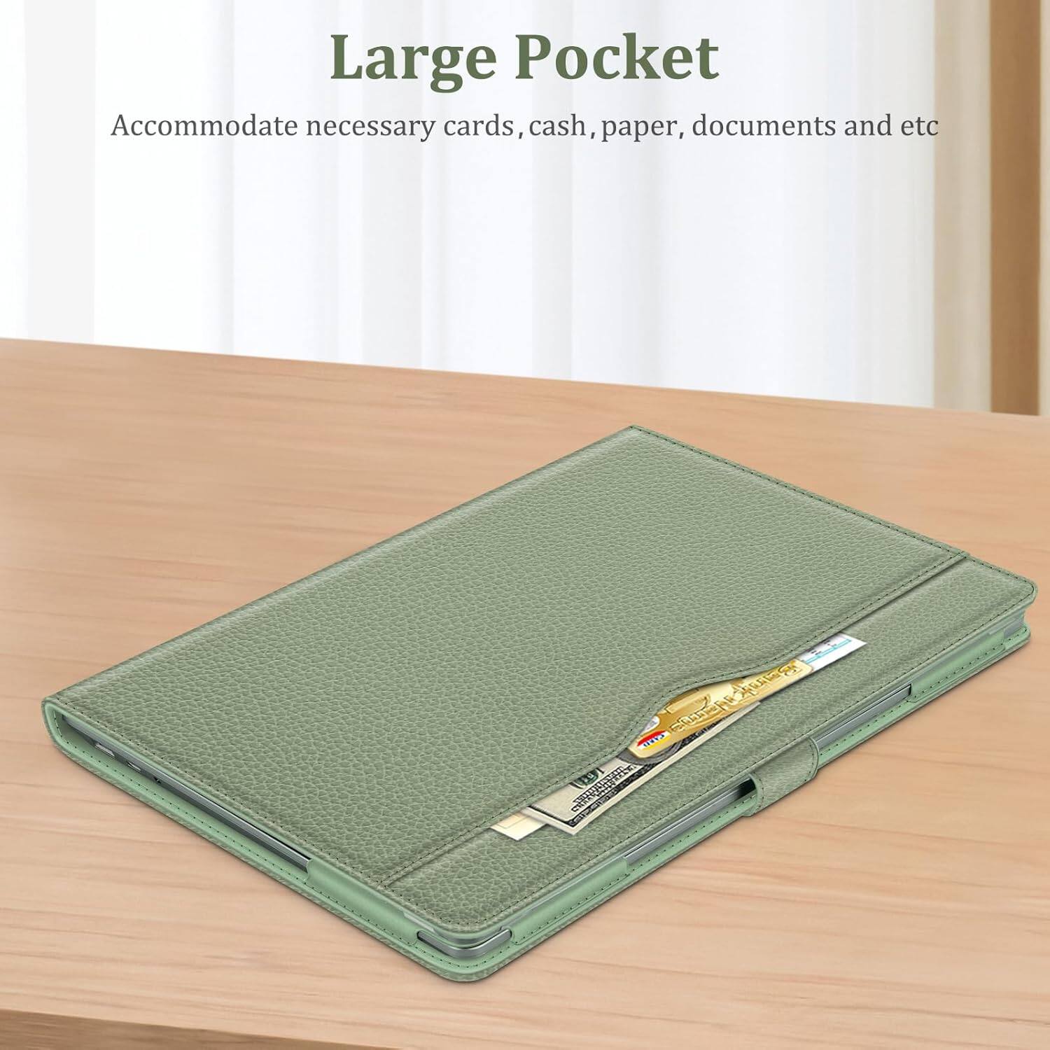Large Pocket  
Accommodate necessary cards, cash, paper, documents and etc