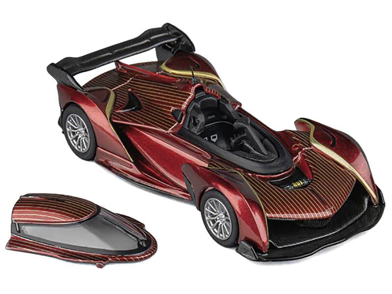 Angle. CM Models - McLaren Solus GT Wine Red Metallic with Gold Stripes 1/64 Diecast Model Car by CM Model - Red Metallic.
