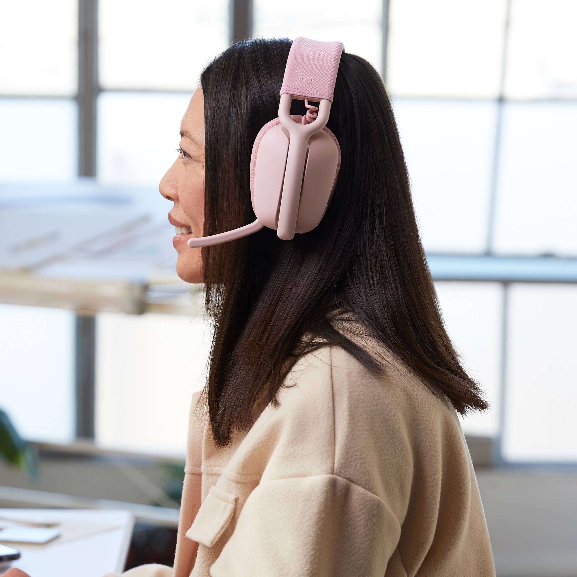 Alt View 13. Logitech - Zone Vibe 100 Bluetooth Over Ear Headphones with Noise-Cancelling Microphone - Rose.