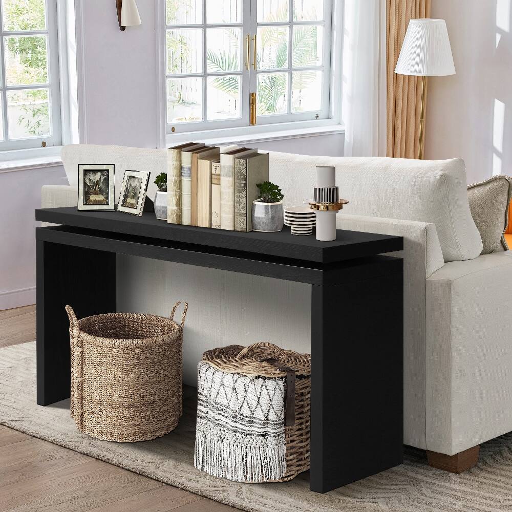 Back. Loheer - Loheer 60 inch black console table, double board suspension farmhouse entryway table with open storage - Black.