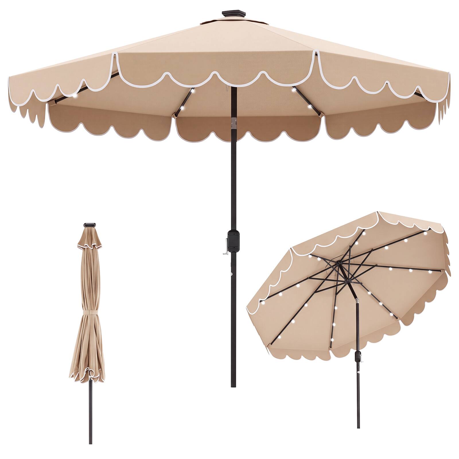 Alt View 1. Costway - Costway 10 FT Solar Patio Umbrella with 24 LED Lights 8 Ribs & Tilt Adjustment - Beige.