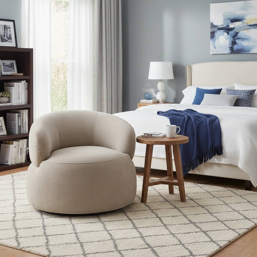 Alt View 6. Forest'nSky - Light Brown Modern Swivel Accent Chair, Round  Upholstered Barrel Chair with Plush Foam Cushion, Solid Wood Base - Light Brown.