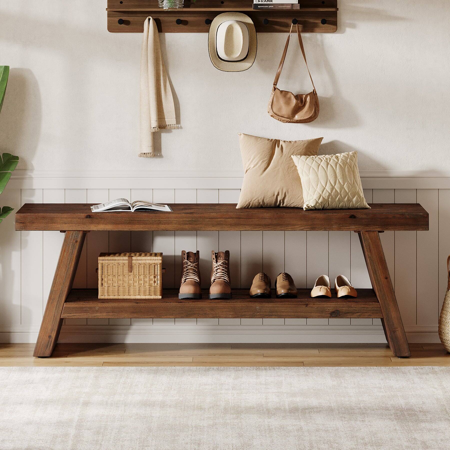Tribesigns Office Reception Bench with Solid Wood Construction, Storage ...