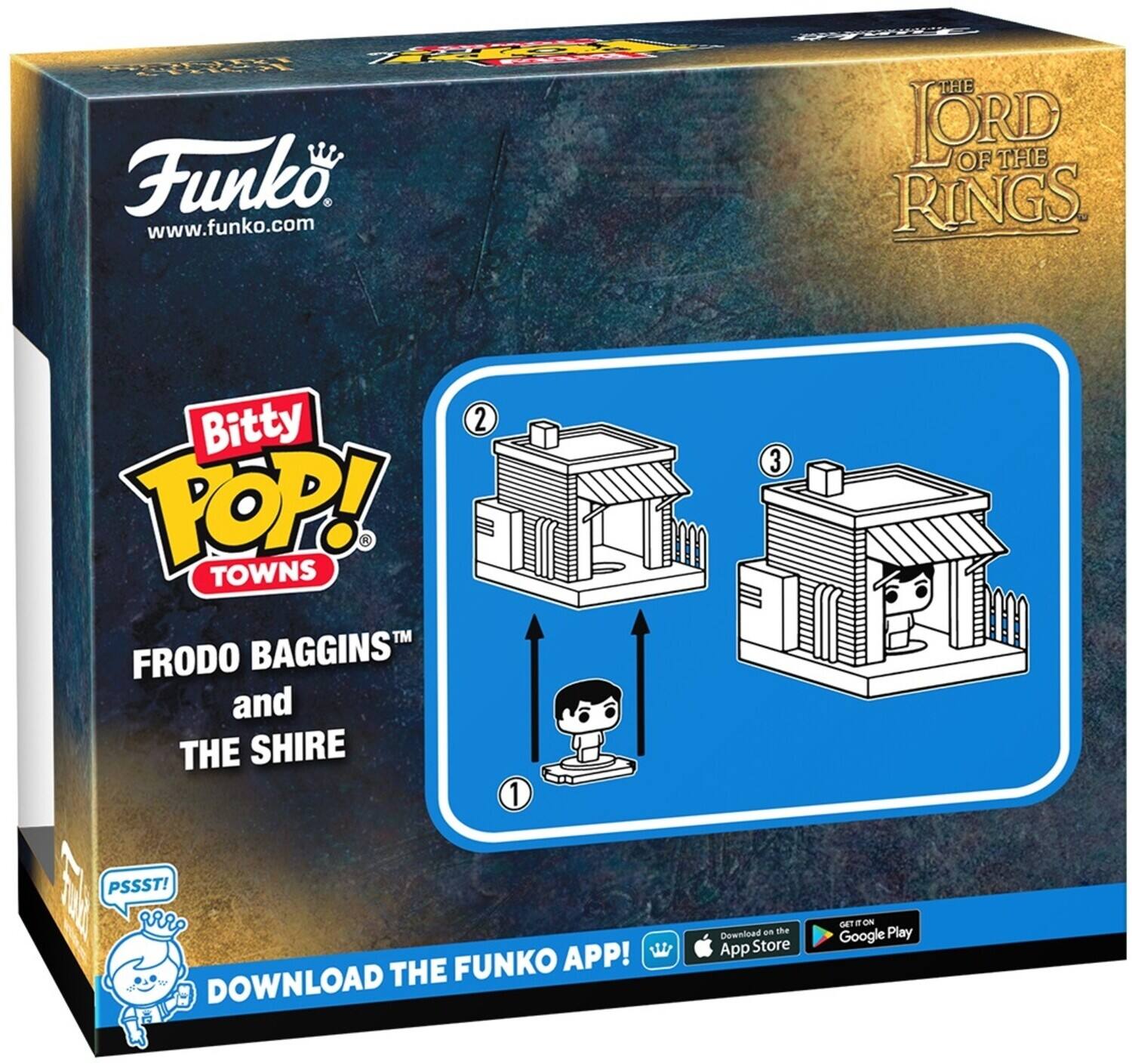 Funko. www.funko.com THE LORD OF THE RINGS Bitty POP! TOWNS TM FRODO BAGGINS and THE SHIRE 1 2 3 W PSSST! DOWNLOAD THE FUNKO APP! GETITON App Store Google Play