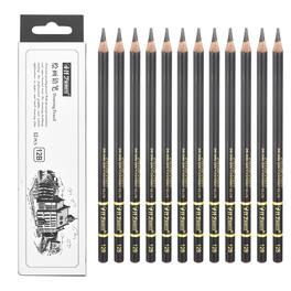 Unique Bargains - 12pcs 12B Sketch Pencils Professional Graphite Wood Break-Resistant for Artists Beginners Shading Doodling - Black