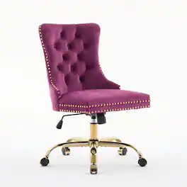 Spaco - Office Chair, Executive Chair with Modern Chenille, Tufted Button, Chrome Base, Adjustable Swivel, for Home Office - Purple