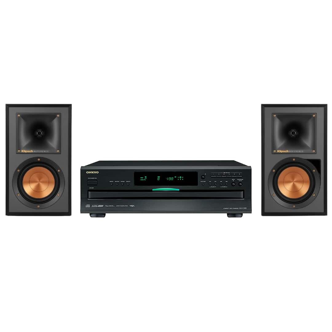 Onkyo - DX-C390-B 6-Disc CD Carousel Changer with Klipsch R-51PM Powered Bluetooth Speaker - Black