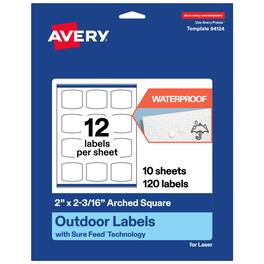 Avery - Waterproof Arched Square Labels, 2" x 2-3/16", 120 Total - White