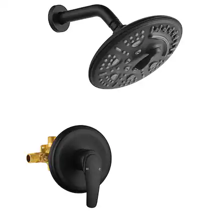 Front. Boyel Living - Matte Black Shower Set Brass SUS304 1-Function Valve 8-Inch ABS Top Spray Dual Handle cUPC - Black.
