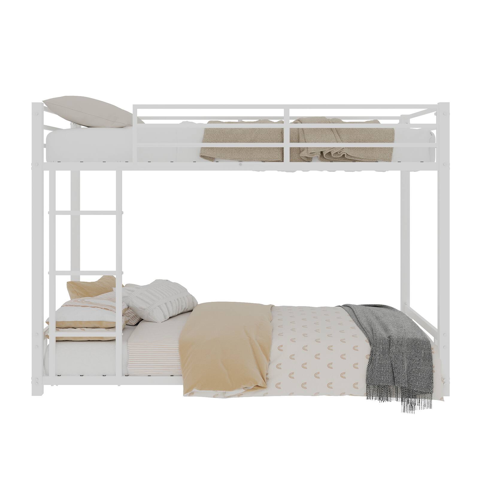 Alt View 6. Loheer - Loheer White Metal Twin over Twin Bunk Bed Heavy Duty Sturdy Frame with Safety Guardrail Noise Reduced - White.