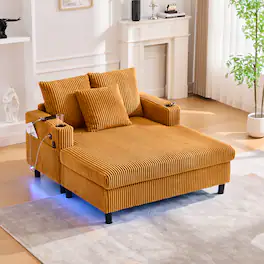 Trinkets Crazed - Modern Corduroy Oversized Recliner Sofa with Deep Seat, USB Charging,RGB LED Light Strip - Mustard Yellow
