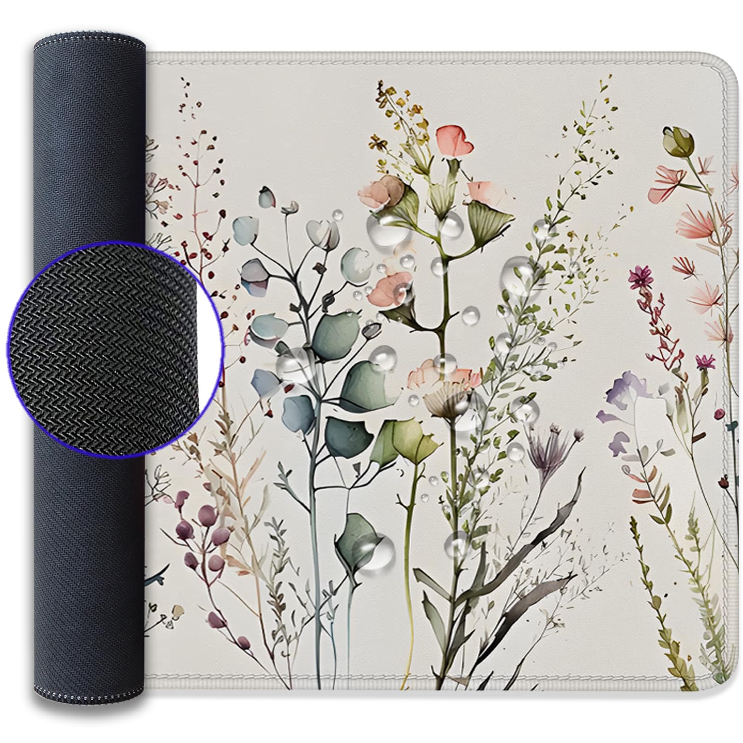 Alt View 4. Fabibe - Watercolor Plant Flowers Desk Pad Mouse Floral Prints Extended Large Gaming Mat With Stitched Edges Non-slip Waterpro... - Rainbow Spring.