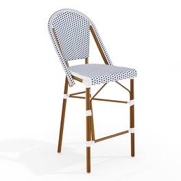 Martha Stewart - Lily Pond All-Weather Stackable Patio Bistro Counter Stool - Navy & White/Natural Frame