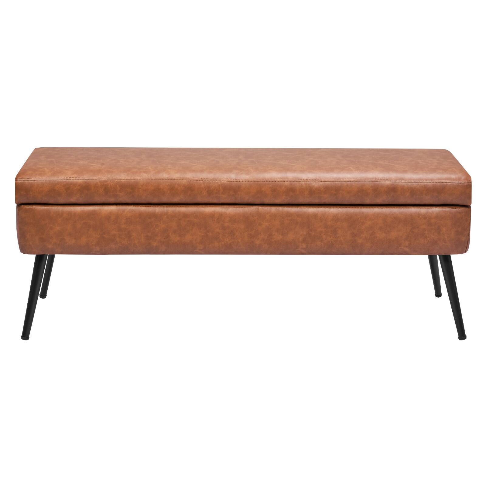 Alt View 5. VEVOR - Leather Storage Ottoman Bench, PU Leather Bench with Storage and Metal Legs, Modern Shoe Benches Seat , Upholstered - Brown.