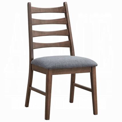 Front. Manhattan Lane - Mea Dining Side Chair Set of 2, Slatted, Dark Gray Linen Seat - Dark Gray, Walnut Brown.