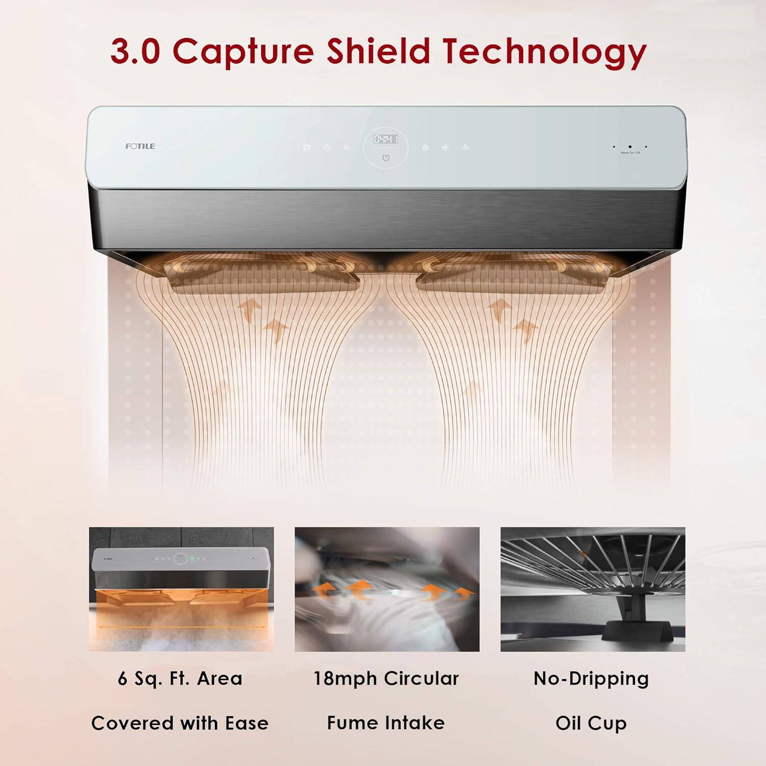 3.0 Capture Shield Technology, FOTILE 044, 6 Sq. Ft. Area, Covered with Ease, 18mph Circular, Fume Intake, No-Dripping, Oil Cup