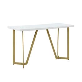 Best Quality Furniture - wood top console table w/ gold color iron legs - White