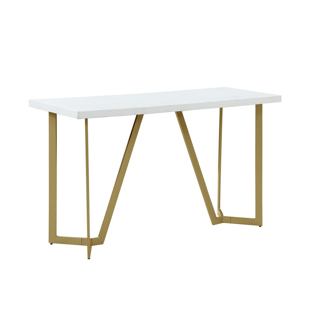 Front. Best Quality Furniture - White wood top console table w/ gold color iron legs - White.