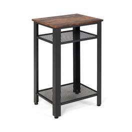 Kadyn - Nightstand,Coffee Side Table,3-Tier Industrial End Table with Metal Mesh Storage Shelves - Brown