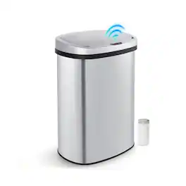 Innovaze - 13-Gal. Oval Motion Sensor Trash Can with Bonus 45 Trash Bags, Fingerprint-Resistant Stainless Steel - Silver